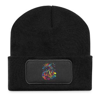 Drache Schloss Fantasie Magie Mythologie Kreatur - Recycelte Patch Beanie - Schwarz - Vorne