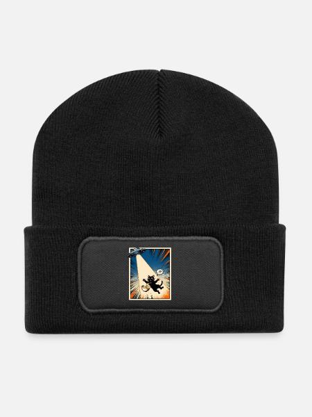 Lucky Cat UFO Ramen Vintage-Japanisches Kunstgeschenk - Recycelte Patch Beanie - Schwarz