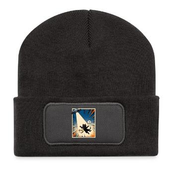 Lucky Cat UFO Ramen Vintage-Japanisches Kunstgeschenk - Recycelte Patch Beanie - Dunkelgrau - Vorne