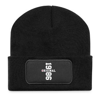 Cadeau d’anniversaire vintage original de 1986 - Beanie recyclé à patch - noir - Devant