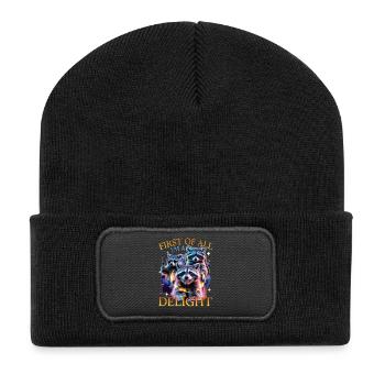 Funny Raccoon - Recycelte Patch Beanie - Schwarz - Vorne