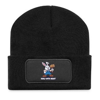 Lapin avec marteau – Motif de construction de cœur - Beanie recyclé à patch - noir - Devant