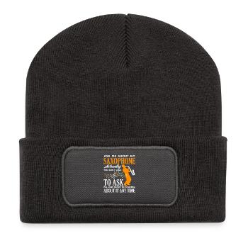 Fragen Sie Mich Nach Meinem Saxophon Lustiger - Recycelte Patch Beanie - Dunkelgrau - Vorne