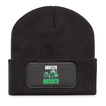 Big Brother Tractor Older Baby Siblings - Recycled Patch Beanie - dark grey - Front