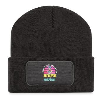 Anime Love Girl Mange du Ramen - Beanie recyclé à patch - charbon - Devant