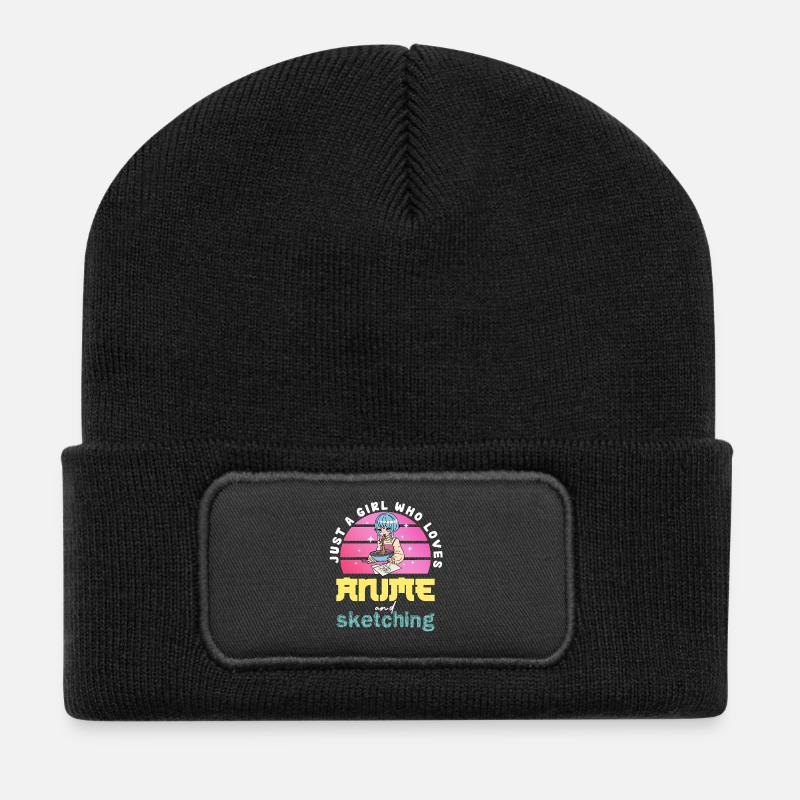 Anime inspiriert: Ramen und Skizzen - Recycelte Patch Beanie - Schwarz