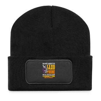 Nicht Süchtig Nach Meinem Saxophon Saxophonist - Recycelte Patch Beanie - Schwarz - Vorne