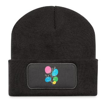 Graphique floral minimaliste, été bohème - Beanie recyclé à patch - charbon - Devant
