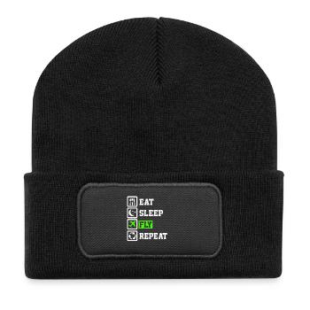 Essen, schlafen, fliegen, wiederholen, lustiger Pilot, reisen, Luftfahrt, l - Recycelte Patch Beanie - Schwarz - Vorne