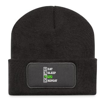Eat Sleep Fly Repeat Funny Pilot Travel Aviation L - Recycled Patch Beanie - dark grey - Front