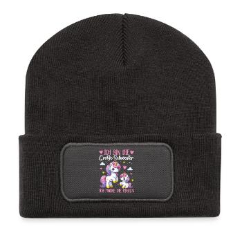 Big Sister Unicorn Lover Older Babe - Recycled Patch Beanie - dark grey - Front