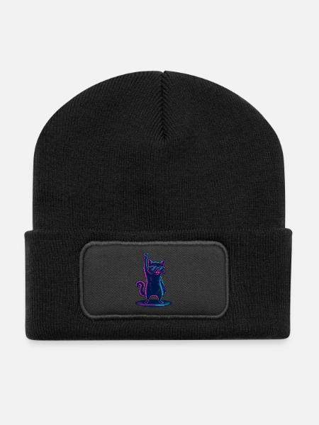 Rockender Kater Mit Sonnenbrille Party - Recycelte Patch Beanie - Schwarz