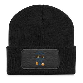Joyeuse Lumière festive de la Menorah de Hanoucca - Beanie recyclé à patch - noir - Devant