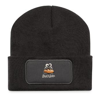  Brot & Liebe Herzhaftes Motiv Für Hobbybäcker - Recycelte Patch Beanie - Dunkelgrau - Vorne