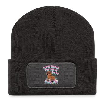 Mon chien est mon rendez-vous (humour allemand pour la Saint-Valentin) - Beanie recyclé à patch - charbon - Devant