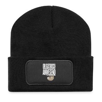 Mandatory Present Sloth Telco Meeting Office - Recycled Patch Beanie - black - Front