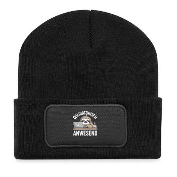 Mandatory Present Sloth Telco Meeting Office - Recycled Patch Beanie - black - Front