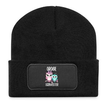 Big sister Owls Older baby Siblings - Recycled Patch Beanie - black - Front