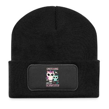 Big sister Owls Older baby Siblings - Recycled Patch Beanie - black - Front