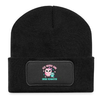 Big sister Owls Older baby Siblings - Recycled Patch Beanie - black - Front