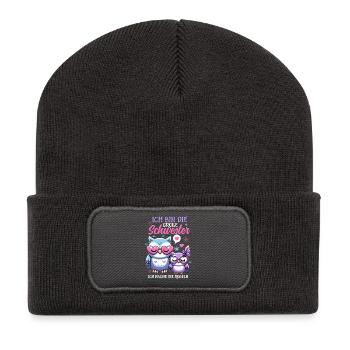 Big sister Owls Older baby Siblings - Recycled Patch Beanie - dark grey - Front