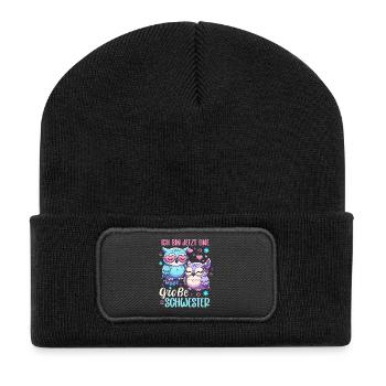 Big sister Owls Older baby Siblings - Recycled Patch Beanie - black - Front