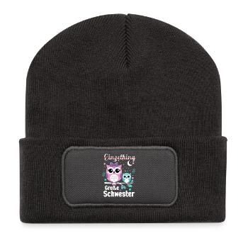 Big sister Owls Older baby Siblings - Recycled Patch Beanie - dark grey - Front