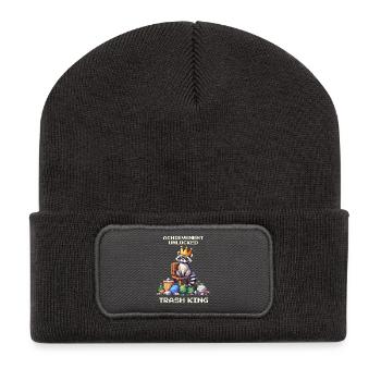 Müllkönig freigeschaltet | Waschbär Humor - Recycelte Patch Beanie - Dunkelgrau - Vorne