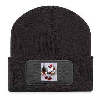 Renne de Noël tricoté - Beanie recyclé à patch - charbon - Devant