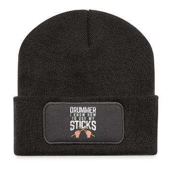Funny Drummer I Know How To Use My Sticks Art - Recycelte Patch Beanie - Dunkelgrau - Vorne