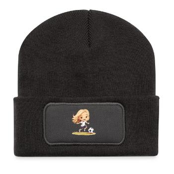 Dessin animé joueuse de baby-foot - Beanie recyclé à patch - charbon - Devant
