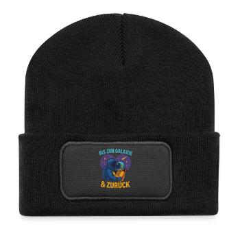 astronauten liebe spruch, bis zur galaxie zurück - Recycelte Patch Beanie - Schwarz - Vorne