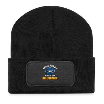 Briefträger KEINE SORGE ICH BIN DER BRIEFTRÄGER - Recycelte Patch Beanie - Schwarz - Vorne