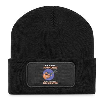 Graphique drôle de ciseaux gauchers pour gaucher - Beanie recyclé à patch - noir - Devant