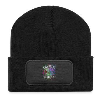 Konfetti im Herzen - Karneval im Blut - Köln - Recycelte Patch Beanie - Schwarz - Vorne