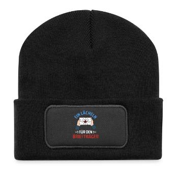 Postboten EIN LÄCHELN FÜR BRIEFTRÄGER LUSTIG - Recycelte Patch Beanie - Schwarz - Vorne