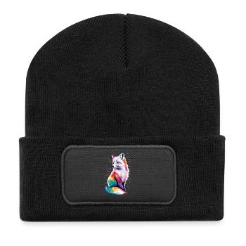 Polarfuchs Schneefuchs Eisfuchs Süßer Weißer Fuchs - Recycelte Patch Beanie - Schwarz - Vorne