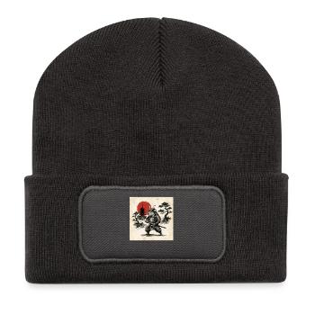 Samurai hamster in front of red Japan sun - Recycled Patch Beanie - dark grey - Front