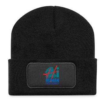 HUMAN INTELLIGENCE #1 - lets' talk - Recycled Patch Beanie - black - Front