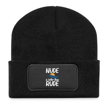 Nacktheit Ausrüstung Freiheitsliebhaber Naturist Nudismus - Recycelte Patch Beanie - Schwarz - Vorne
