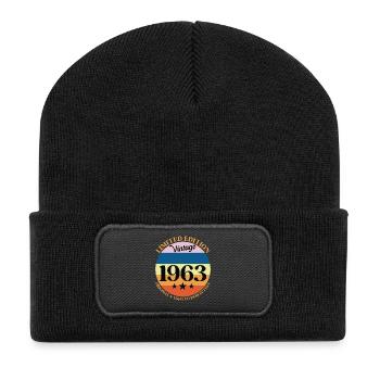 1963 Vintage Geburtstagsgeschenk 63 Geburtstag - Recycelte Patch Beanie - Schwarz - Vorne