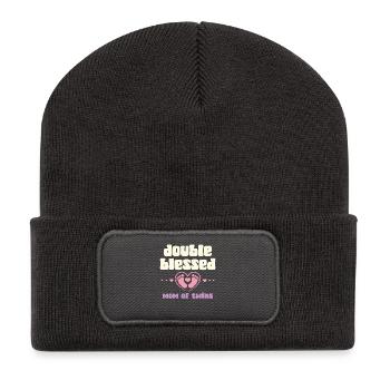 Doppelt gesegnet Zwillingsmama - Recycelte Patch Beanie - Dunkelgrau - Vorne