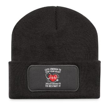 Heart restart motif with stethoscope - Recycled Patch Beanie - dark grey - Front
