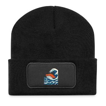 Sushi au saumon sur les vagues japonaises - Beanie recyclé à patch - noir - Devant