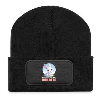 Hasen Hase - Recycelte Patch Beanie - Schwarz - Vorne