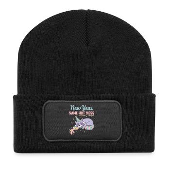Neujahr Same Hot Mess Fun Party Vibes - Recycelte Patch Beanie - Schwarz - Vorne