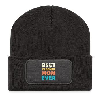 Best Teacher Mom Ever - Recycelte Patch Beanie - Dunkelgrau - Vorne