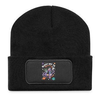 Departure into space 4th birthday children's birthday party - Recycled Patch Beanie - black - Front