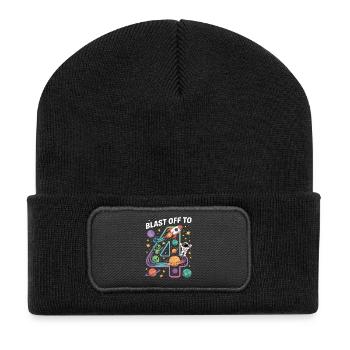 Departure into space 4th birthday children's birthday party - Recycled Patch Beanie - black - Front