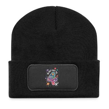 Departure into space 4th birthday children's birthday party - Recycled Patch Beanie - black - Front